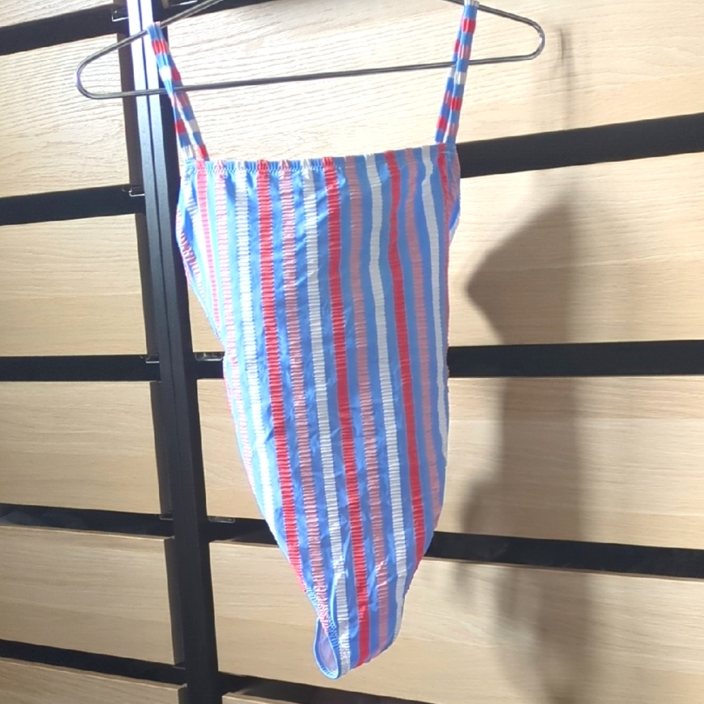 Jessica Simpson Striped One Piece Swimsuit - Blue, Red, White